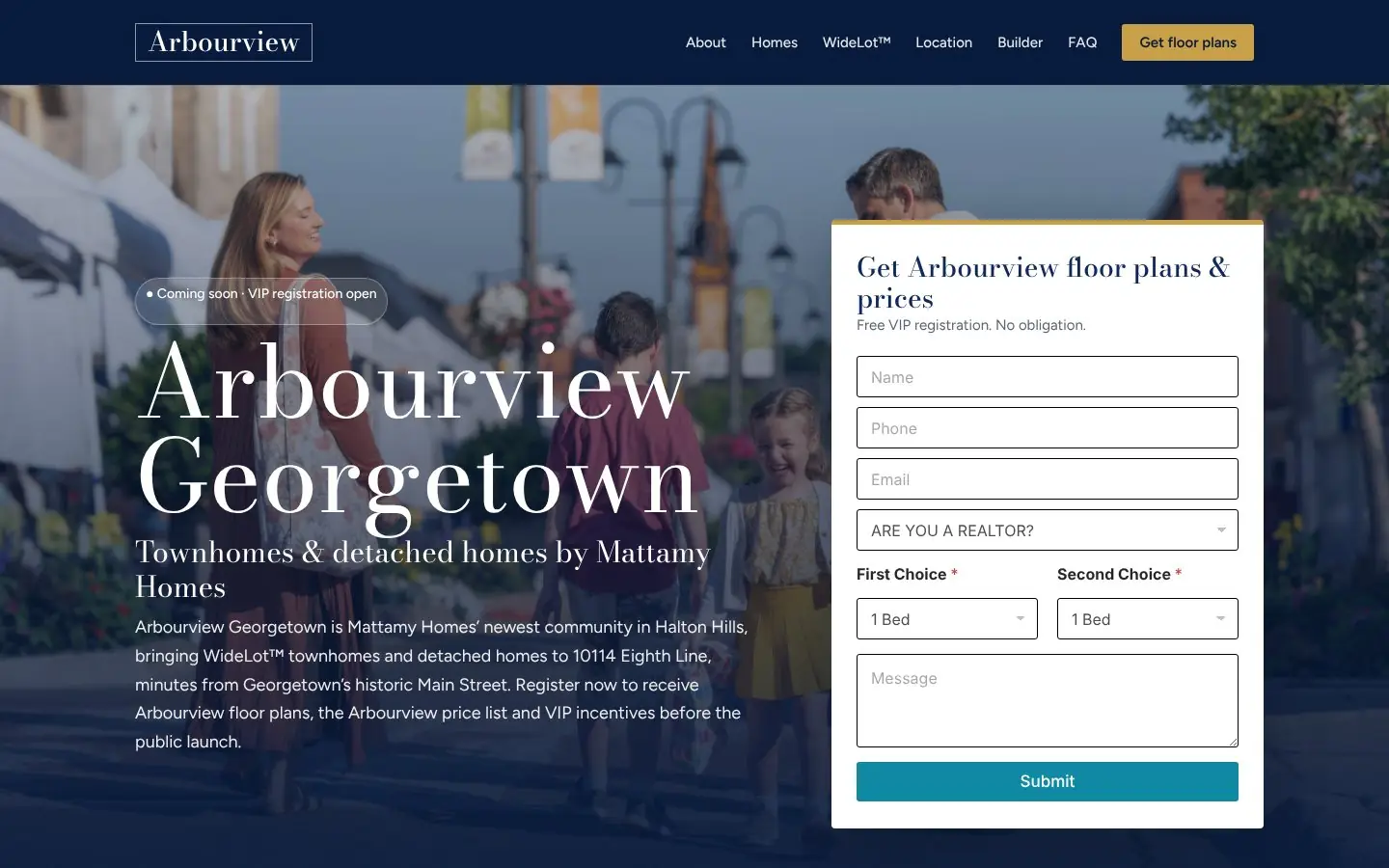 Homepage of the Arbourview Georgetown pre-construction website