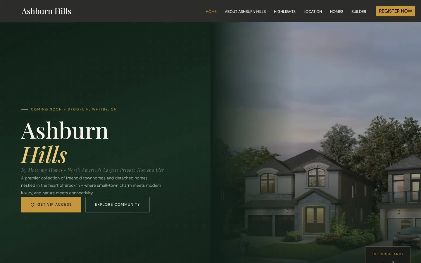 Homepage of the Ashburn Hills pre-construction website