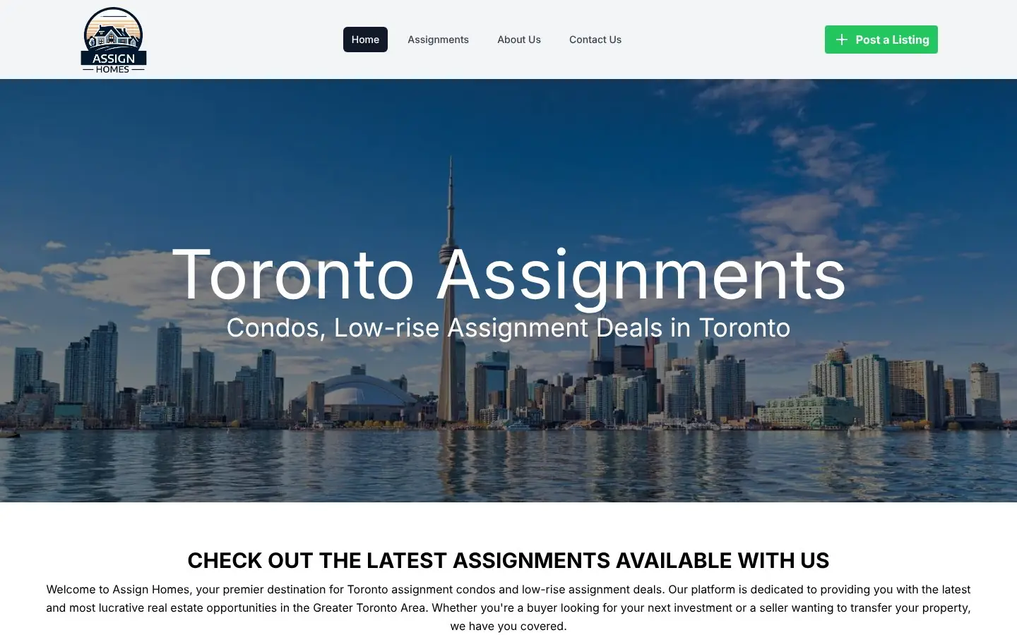Homepage of the Assign Homes website