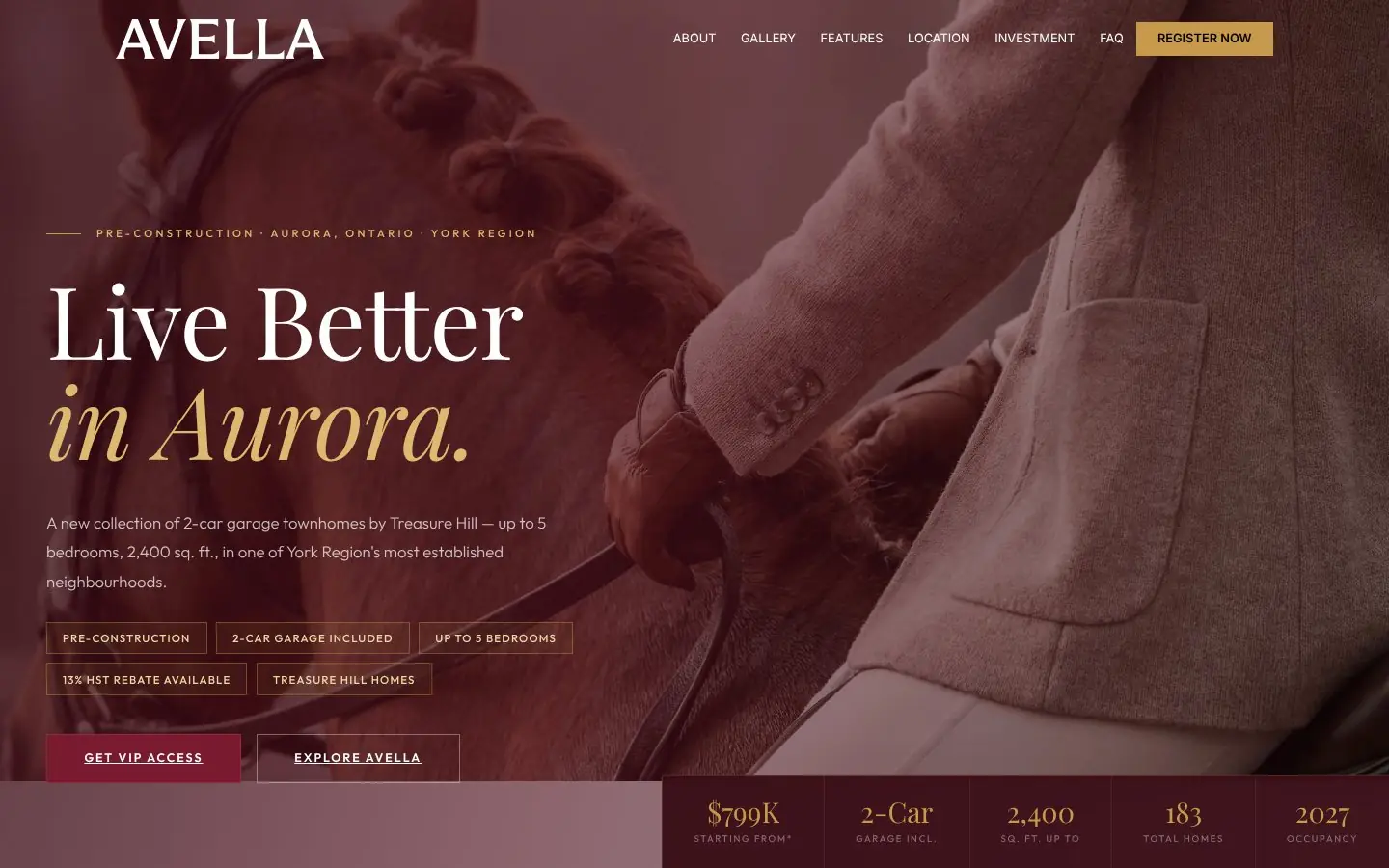 Homepage of the Avella pre-construction website