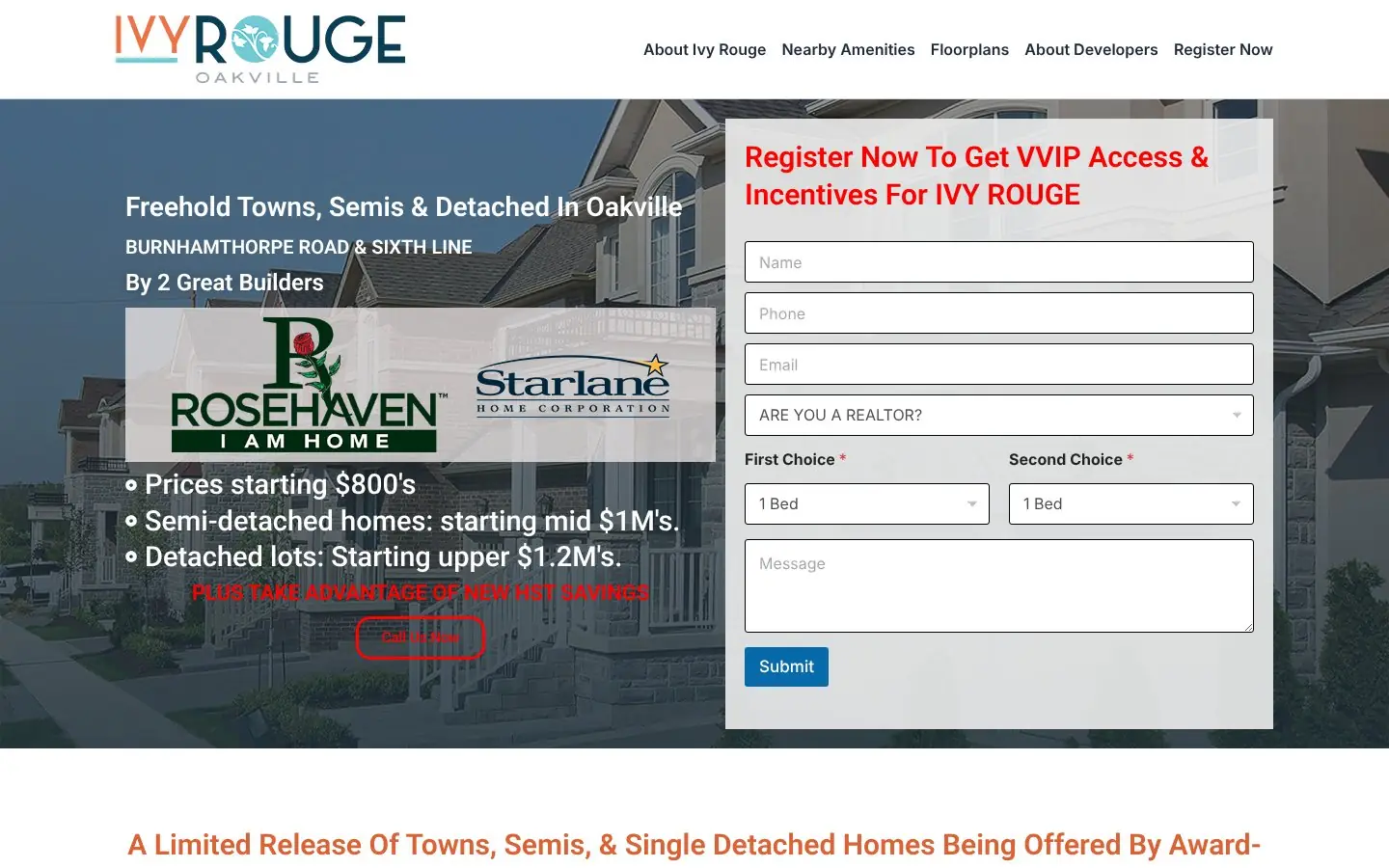 Homepage of the Ivy Rouge pre-construction website