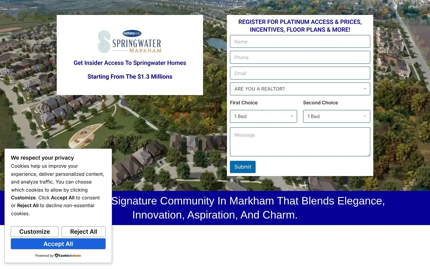 Homepage of the Springwater Markham pre-construction website