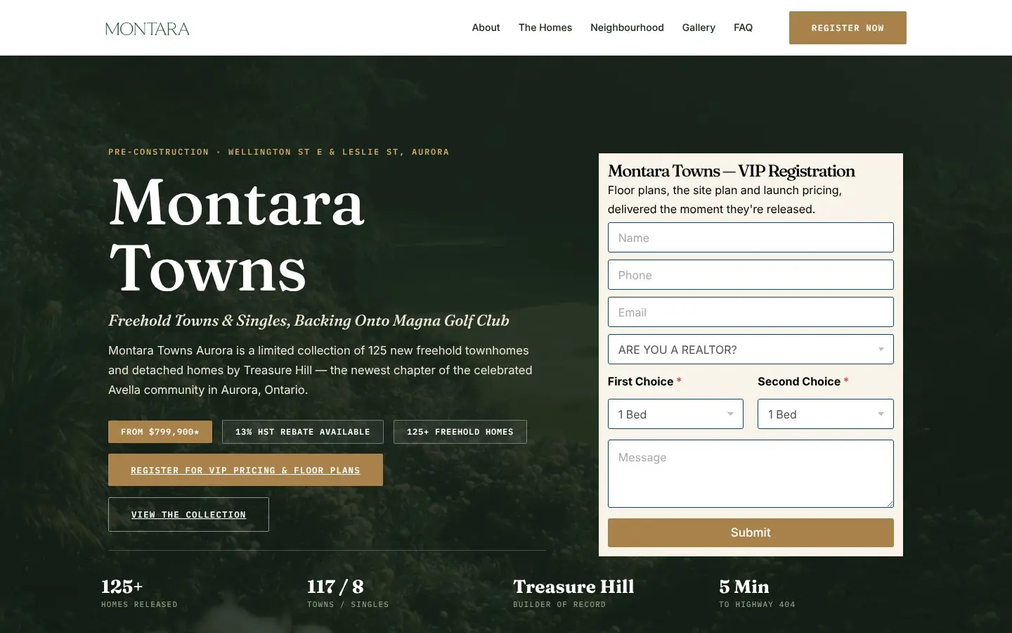 Homepage of the Montara Towns pre-construction website