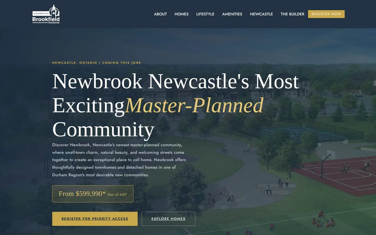 Homepage of the Newbrook Newcastle pre-construction website