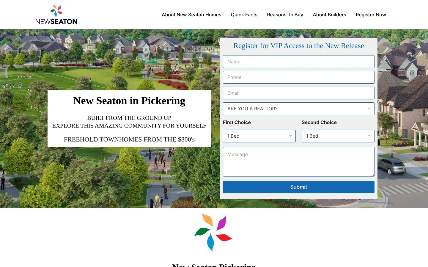 Homepage of the New Seaton pre-construction website