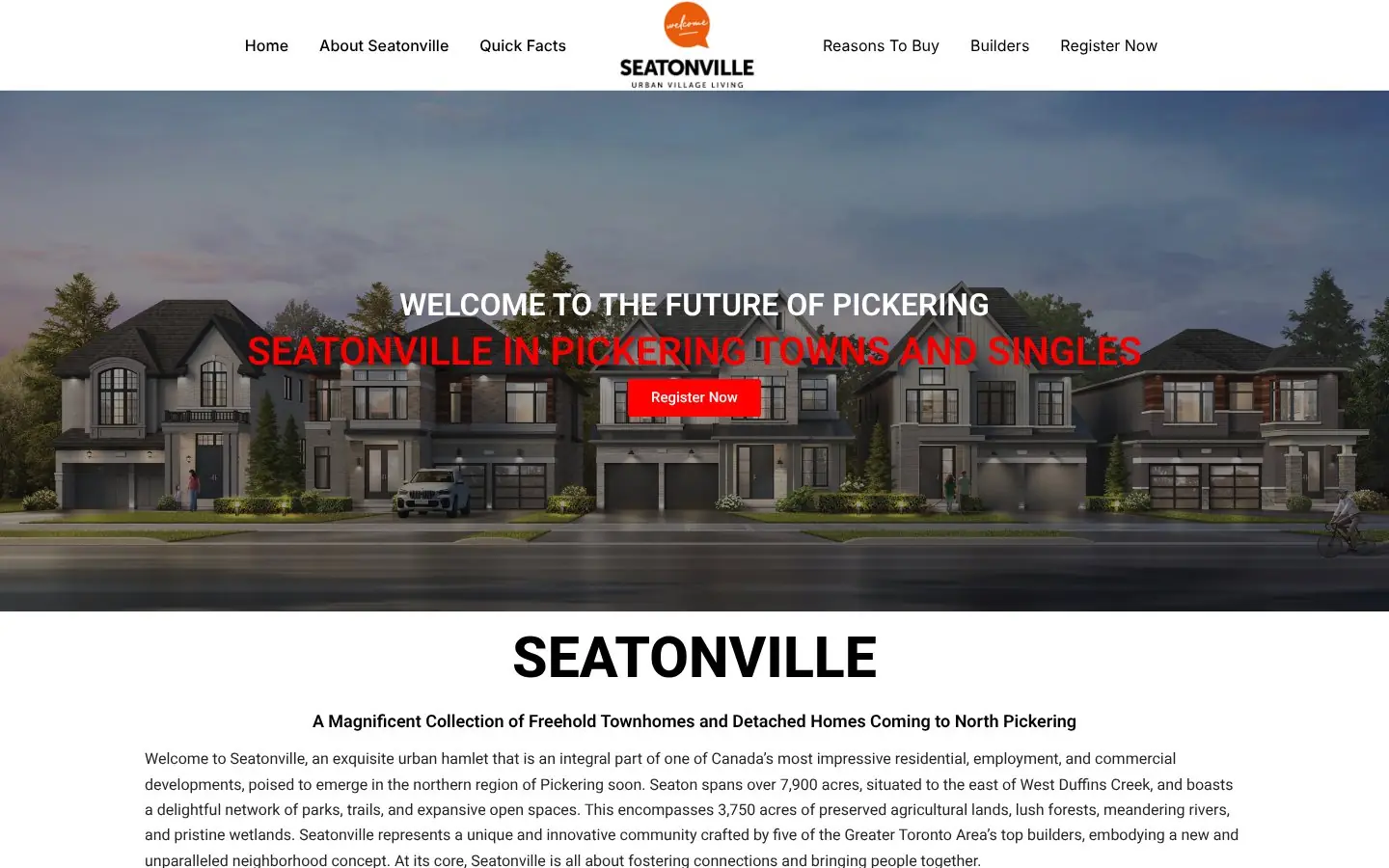Homepage of the Seatonville pre-construction website
