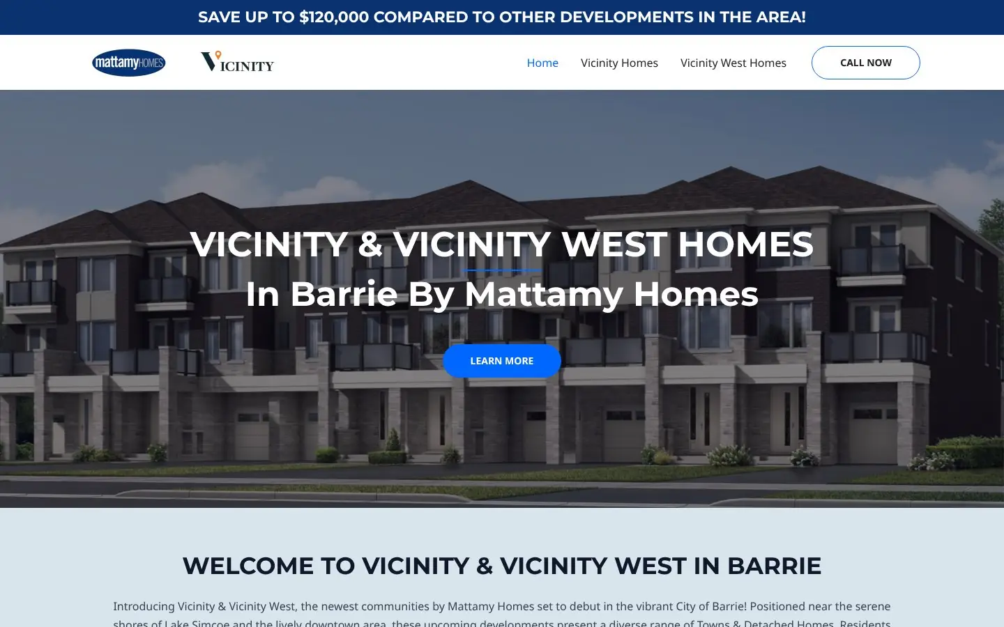 Homepage of the Vicinity & Vicinity West pre-construction website