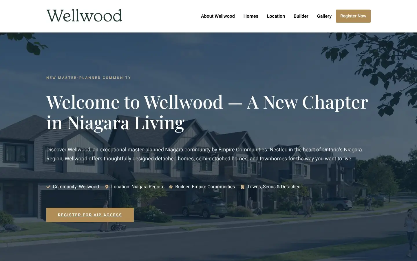 Homepage of the Empire Wellwood pre-construction website