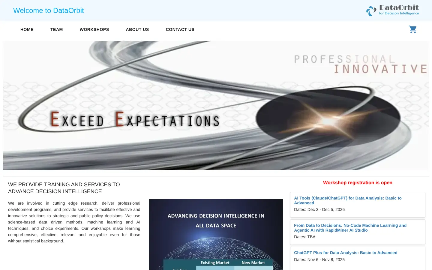 Homepage of the DataOrbit website