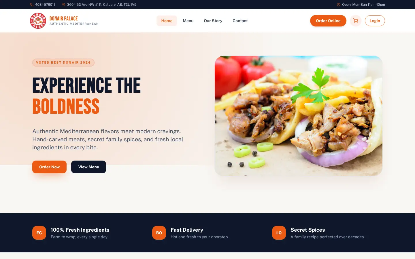 Homepage of the Donair Palace website