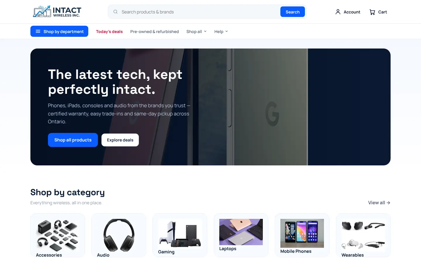 Homepage of the Intact Wireless website