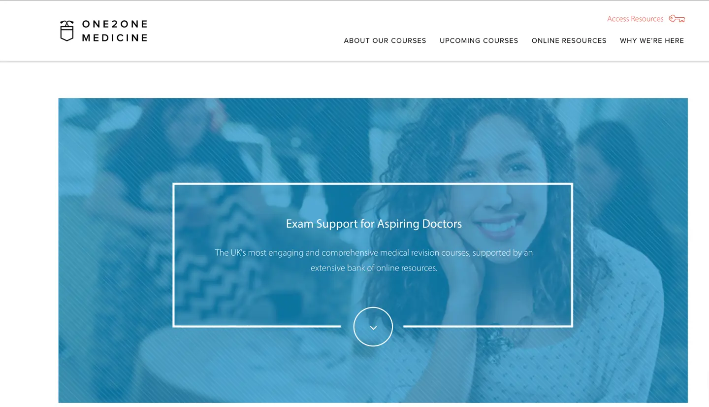 Homepage of the One2One Medicine website