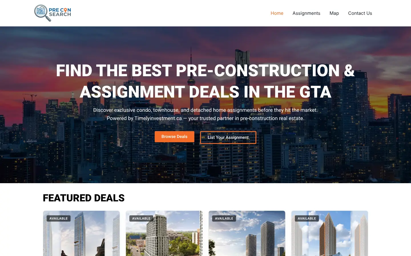 Homepage of the PreCon Search website